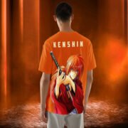 Kenshin Oversized T Shirt Orange Design – Anime Samurai Print back side