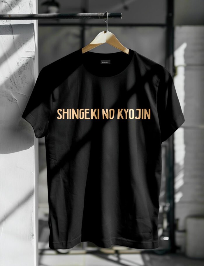 Attack on Titan Oversized T Shirt with Shingeki no Kyojin Text – Front View Attack on Titan Oversized T Shirt with Shingeki no Kyojin Text – Front View