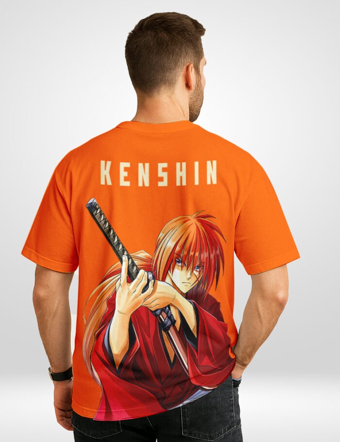Kenshin Oversized T-Shirt featuring detailed samurai sword pose from the anime