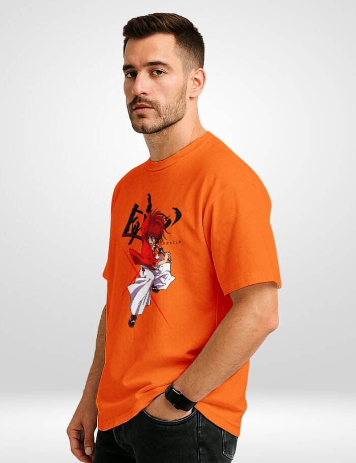 Kenshin Oversized T Shirt Orange Design – Anime Samurai Print side